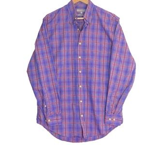 Hickey Freeman Button Down Shirt, Men’s Medium, Purple Tartan Plaid, Long Sleeve